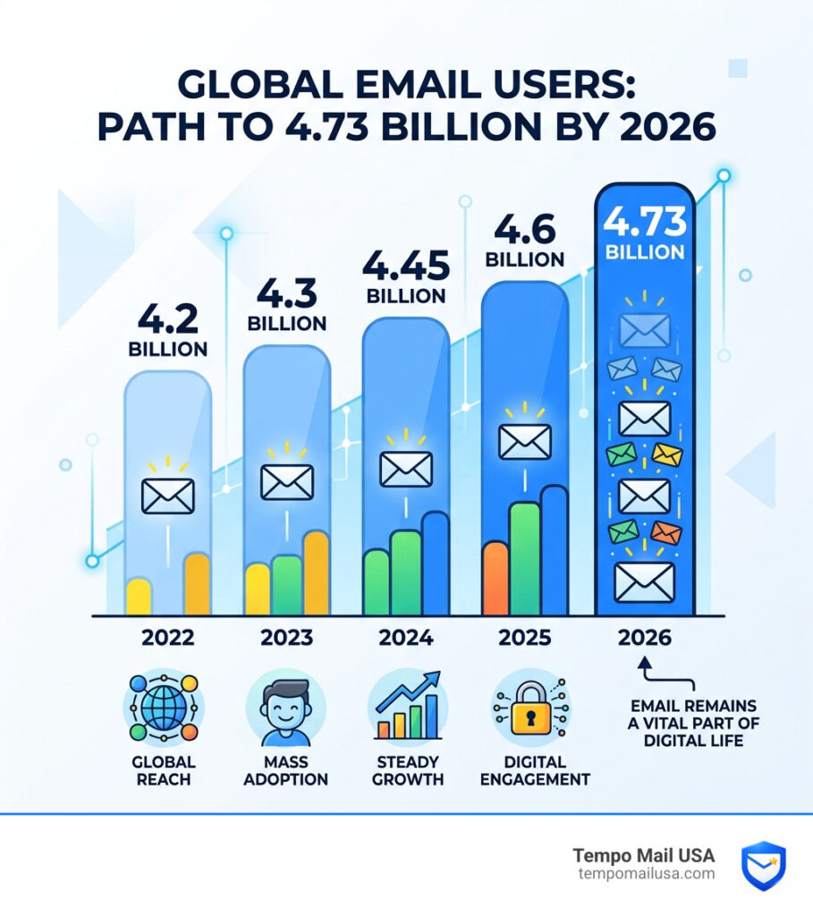 infographic showing the growth of global email users to 4.73 billion by 2026 - best email service for personal use